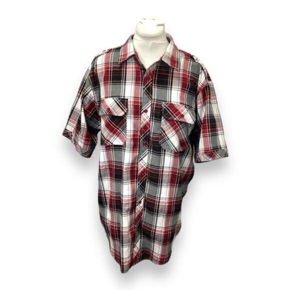 Blac Lacqueur Mens Short Sleeve Button-Up Shirt Madras Plaid Red/Black/White 3XL - Picture 1 of 7
